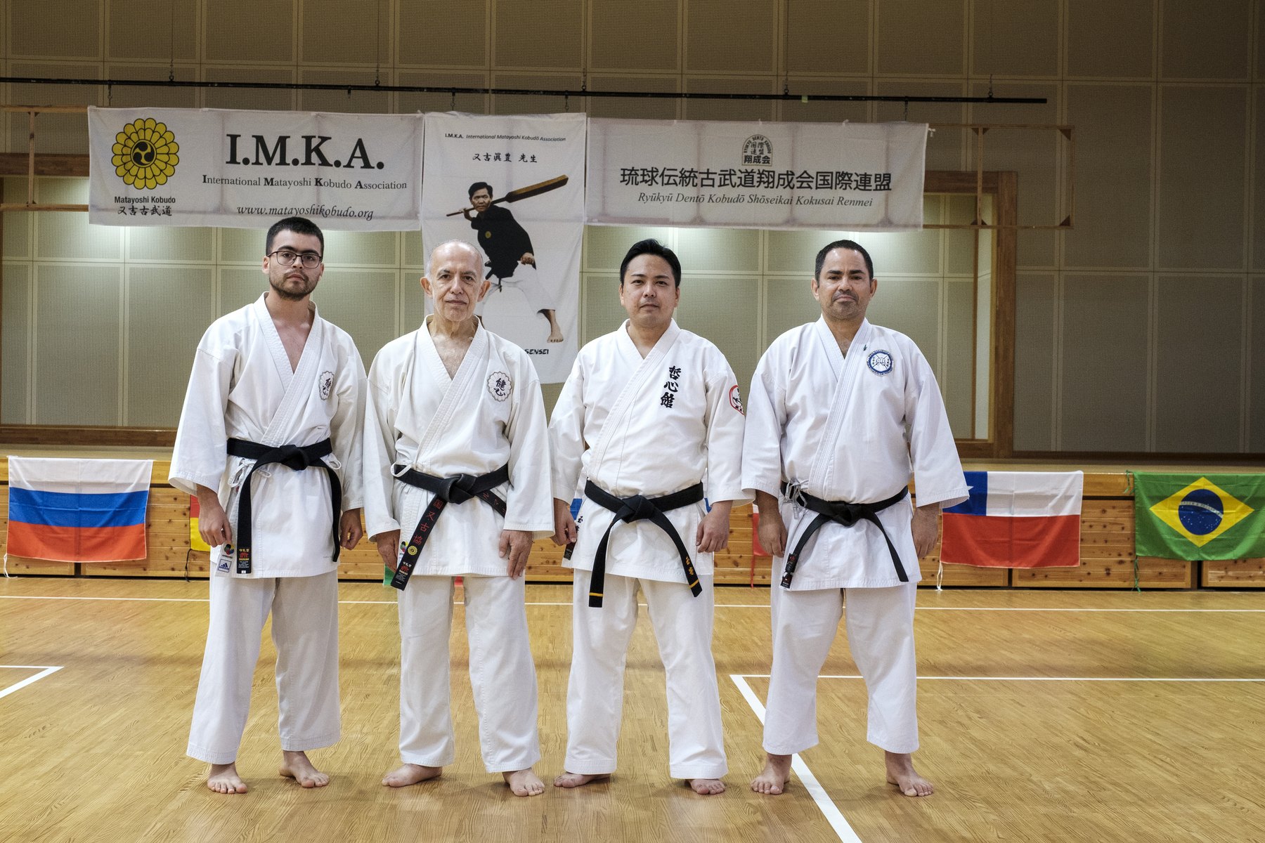 Ignacio Núñez, sensei Alejandro Belmar, M° Tetsushi Tamayose y sensei Alexandre Moreno